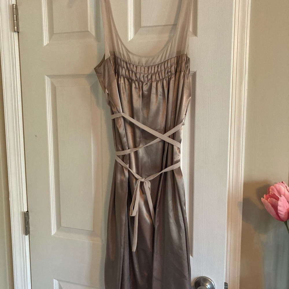Gold/ Champagne Satin Tie Waist Dress, size 14